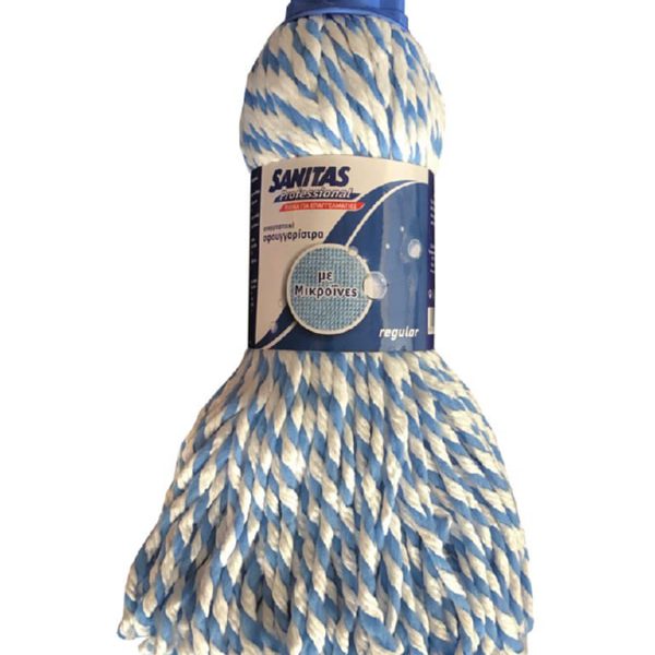 SANITAS PRO mop with microfibres and thread in white and blue