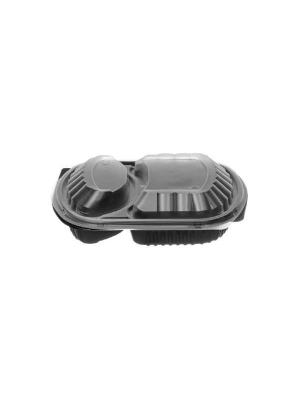 PP Ripple Oval Food Containers MW N.129 with transparent lids 1050ml.