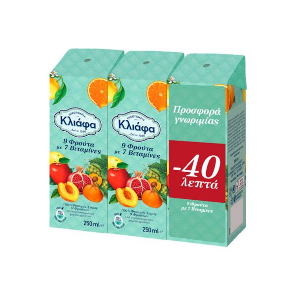 ΚΛΙΑΦΑ χυμός 9 φρούτα-7βιταμ. (-0.40) 3X250ml.